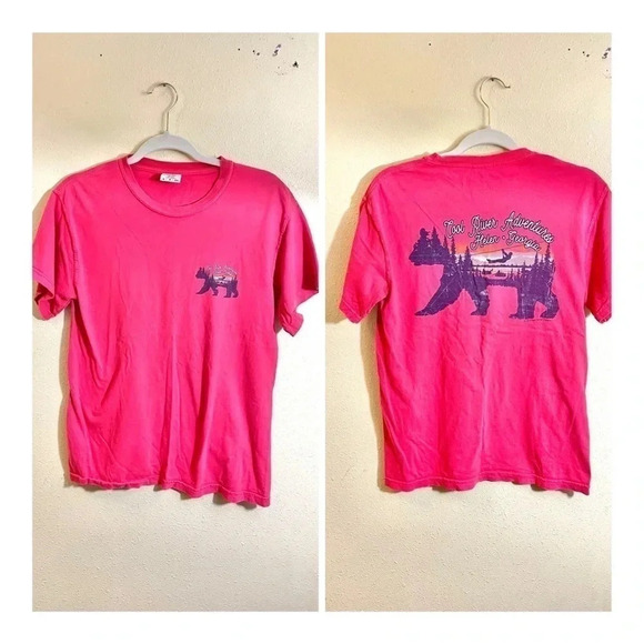 Comfort Colors Size S Coral Red Orange T-Shirt Cool River Adventure Helen GA - Picture 1 of 6